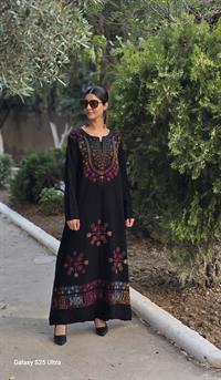 viskon etnik uzun elbise renkli siyah