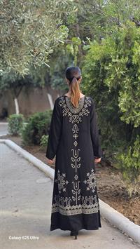 viskon etnik uzun elbise siyah ekru