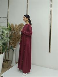 Yandan Düğmeli Elbise Bordo