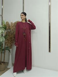Yandan Düğmeli Elbise Bordo