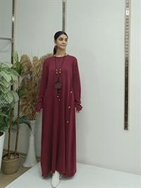 Yandan Düğmeli Elbise Bordo