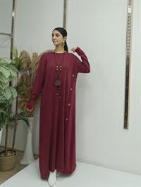 Yandan Düğmeli Elbise Bordo