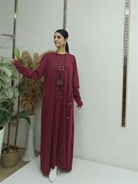 Yandan Düğmeli Elbise Bordo