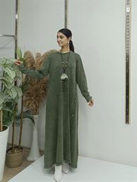 Yandan Düğmeli Elbise Haki Yeşil