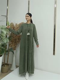 Yandan Düğmeli Elbise Haki Yeşil