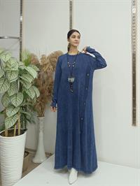 Yandan Düğmeli Elbise Lacivert