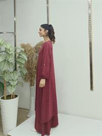 yandan düğmeli salaş uzun tunik  bordo
