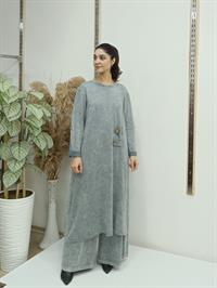 yandan düğmeli salaş uzun tunik  gri