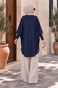 Yarasa Kol Patchwork Tunik Lacivert