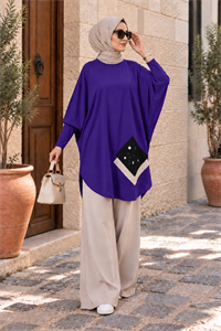 Yarasa Kol Patchwork Tunik Mor