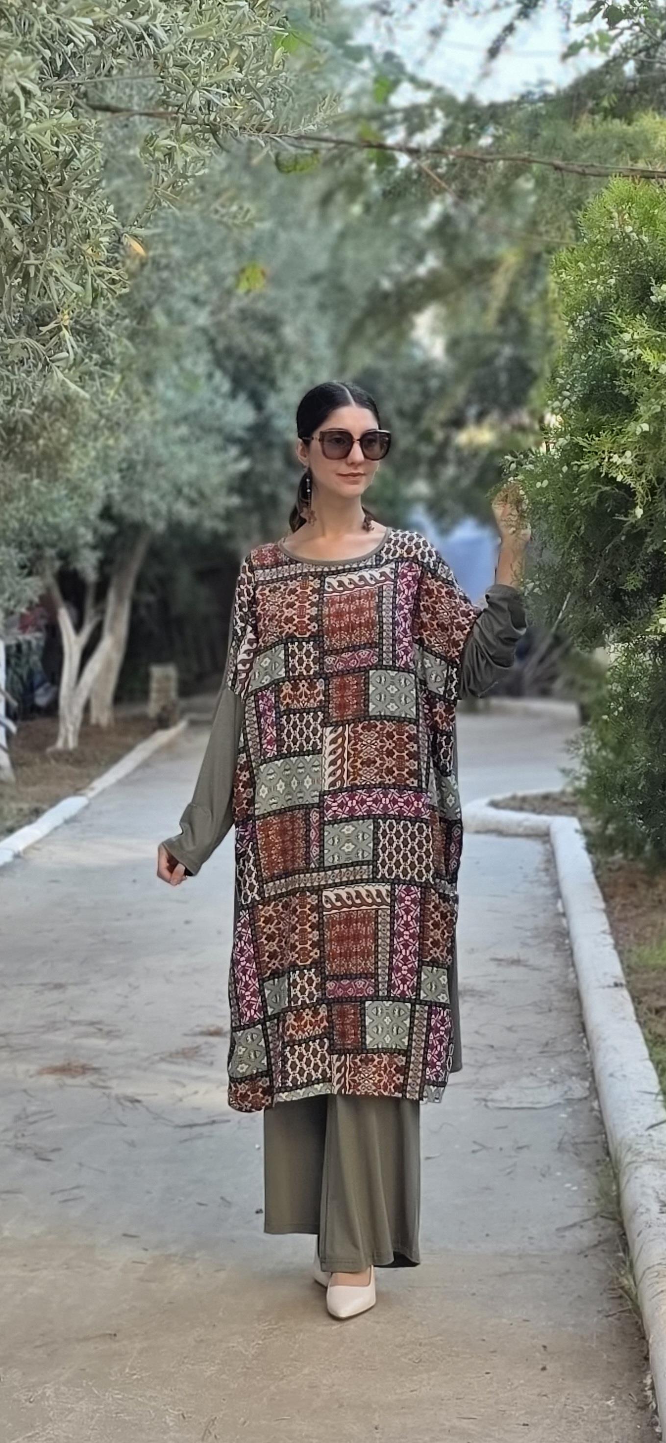 etnik penye yarasa kol salaş tunik yeşil
