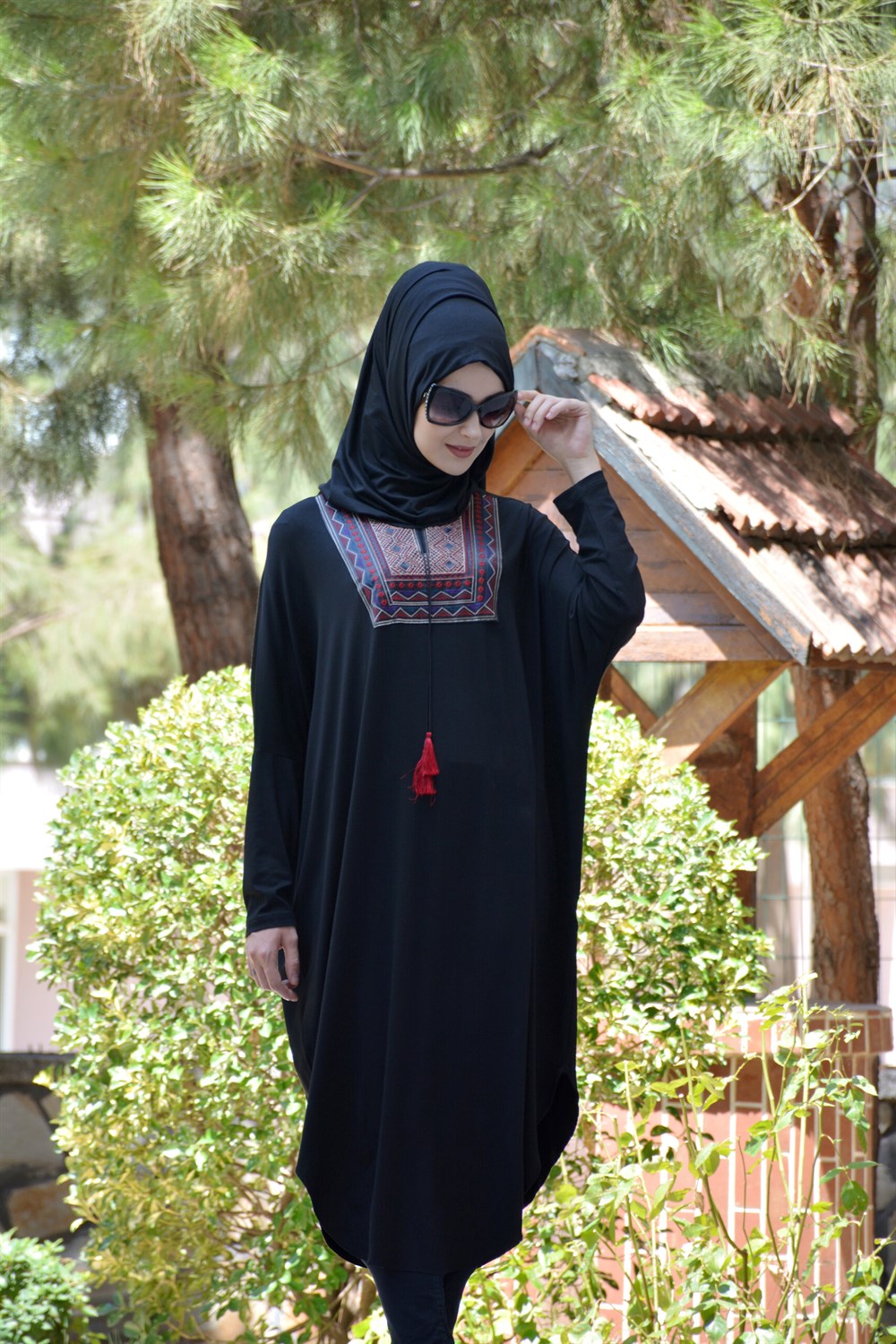 Etnik Yaka Salaş Tunik-Siyah