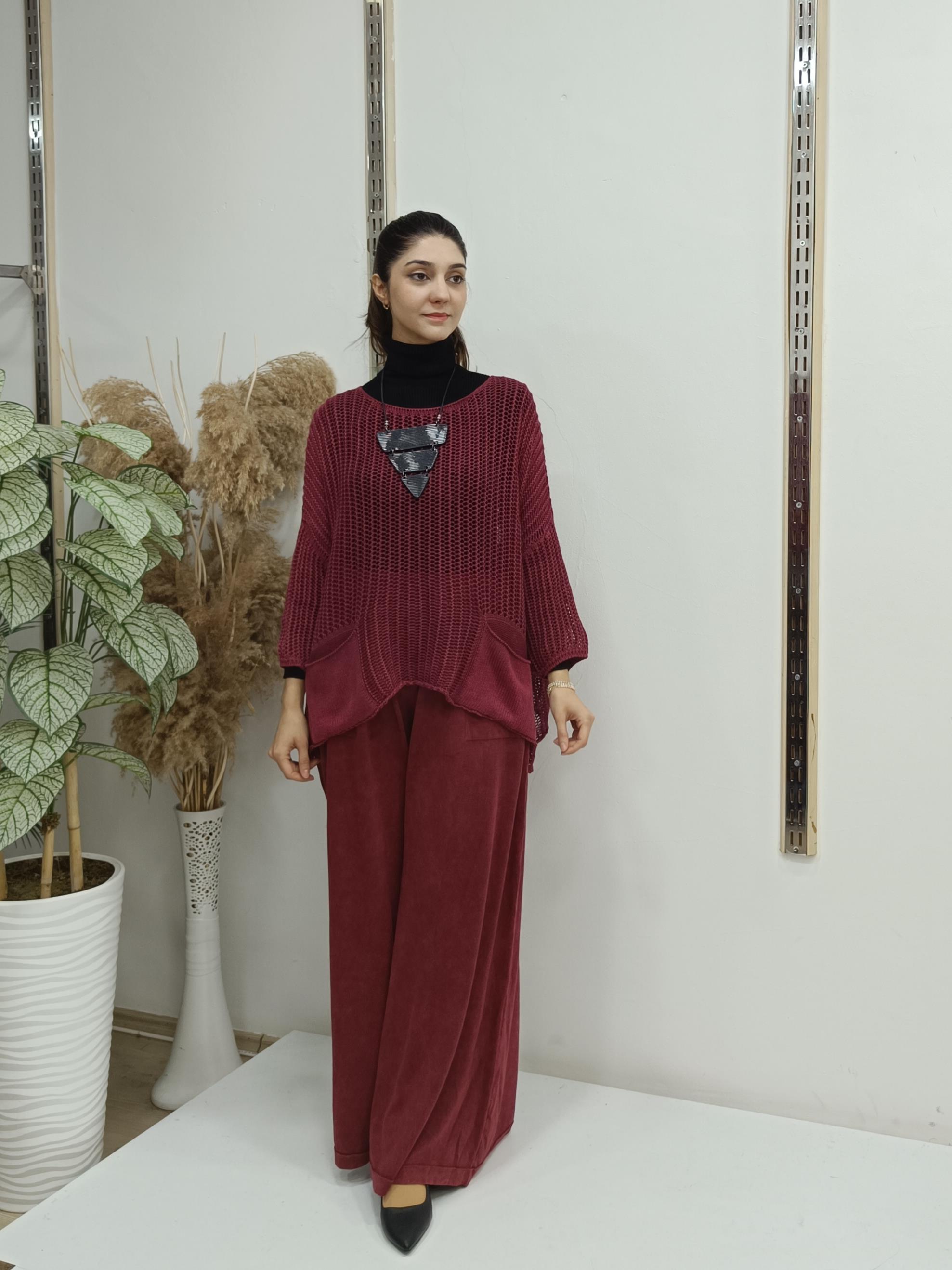 file  cepli bluz kısa panço tunik bordo