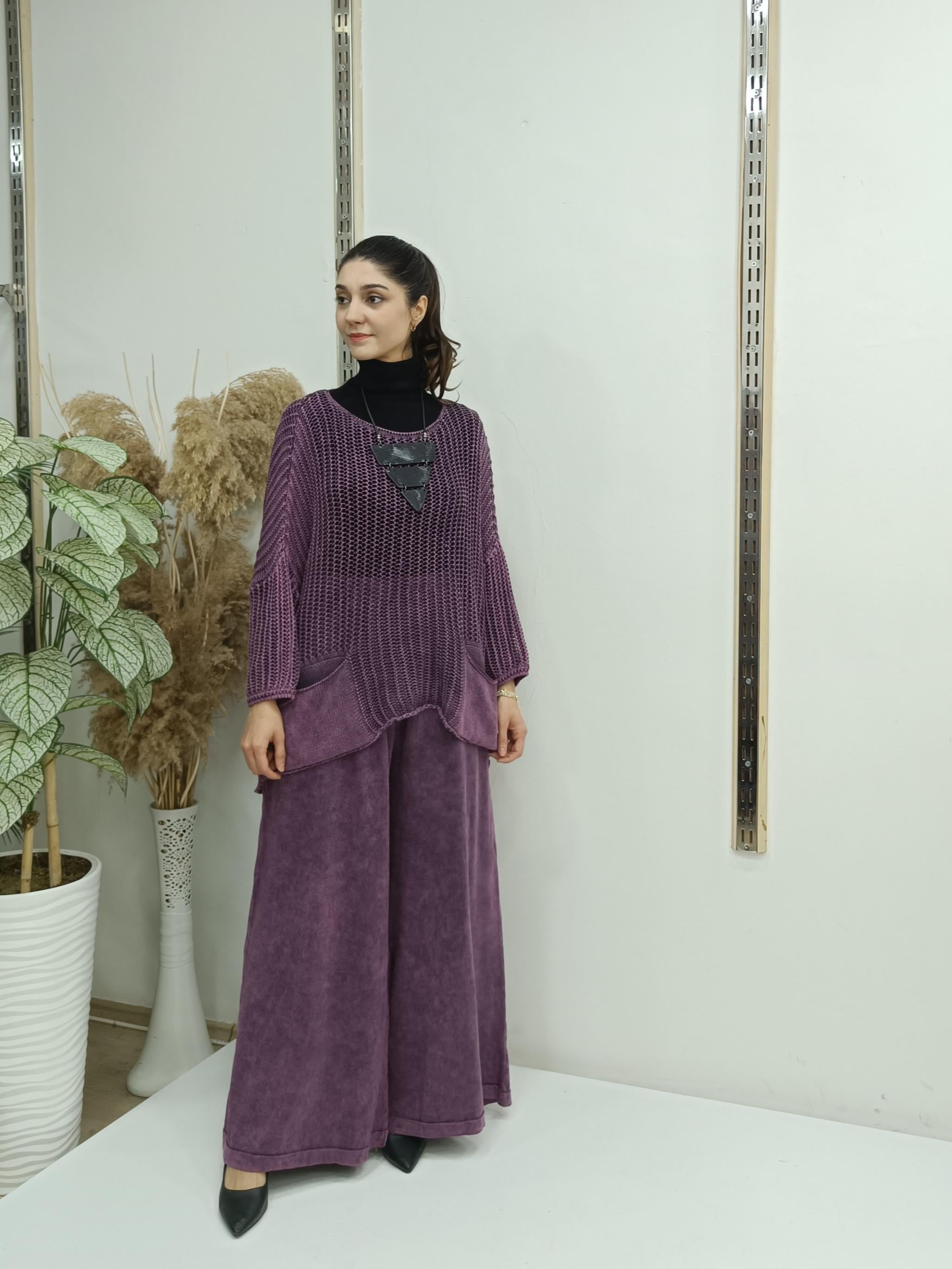 file  cepli bluz kısa panço tunik mürdüm