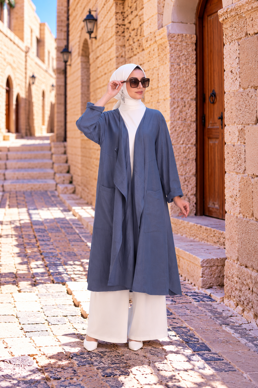Henna Keten Kimono İndigo Mavi