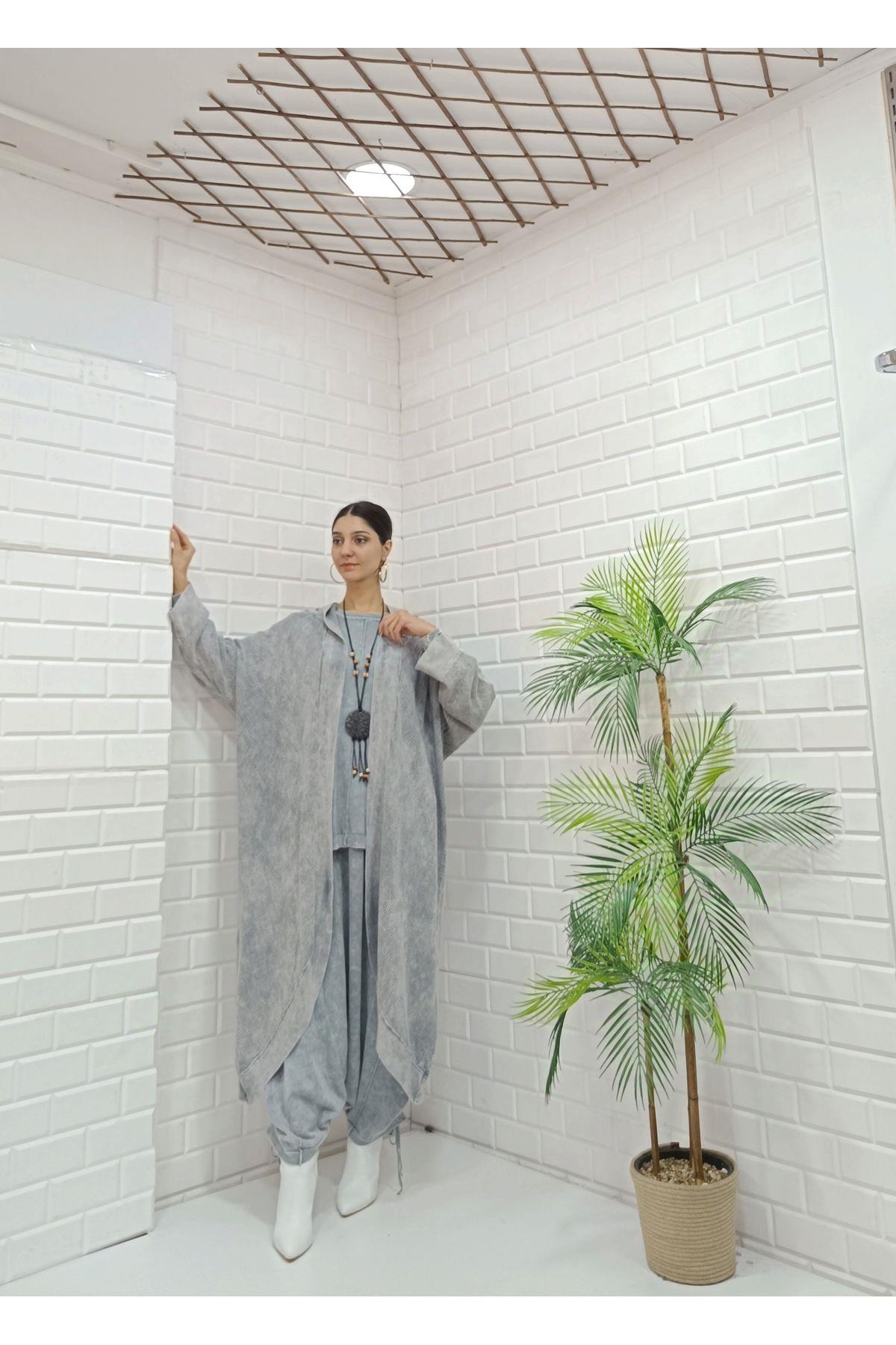 Kadın Kapüşonlu Fileli Hırka