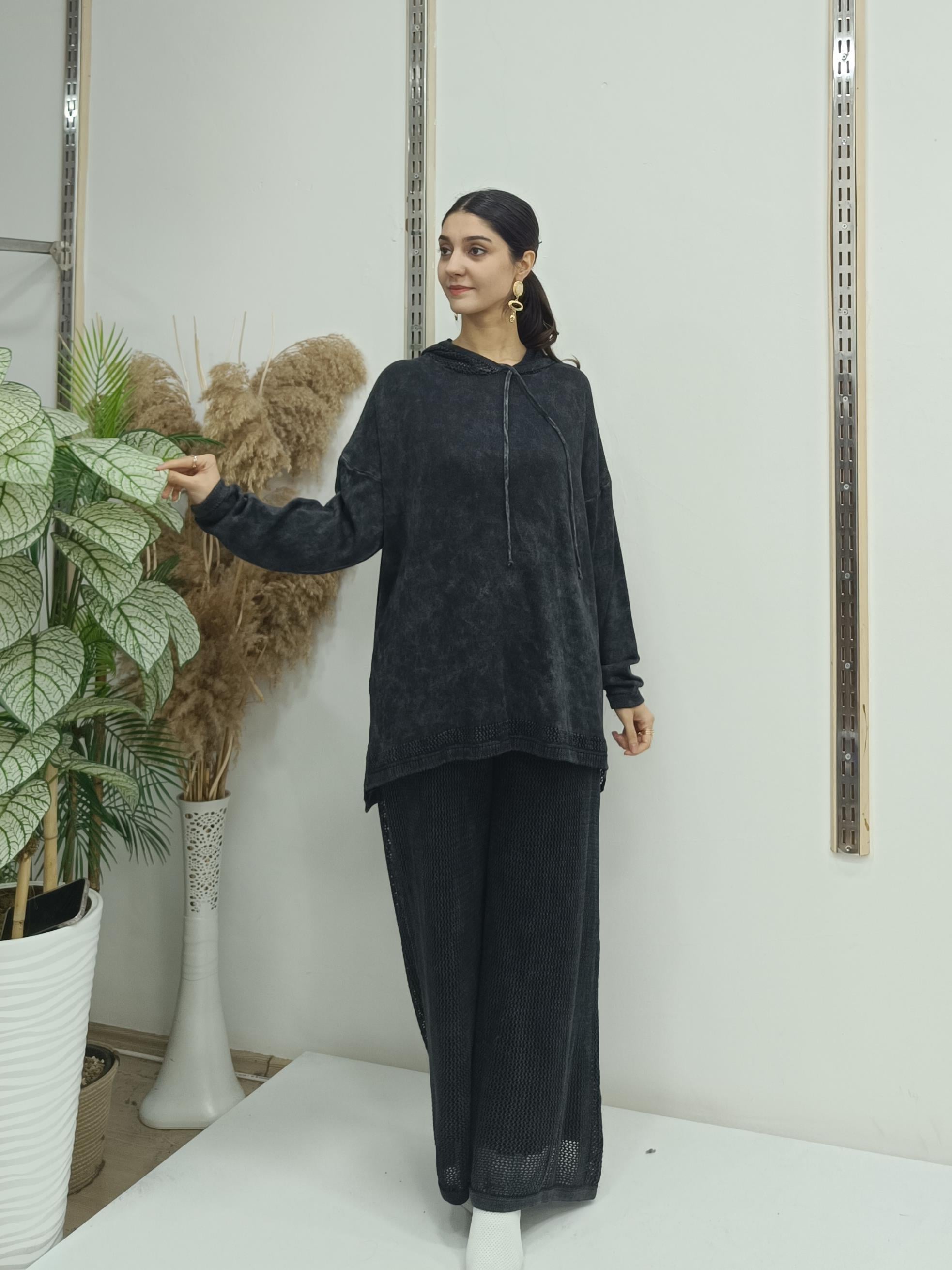 Kapşonlu file ikili takım antrasit