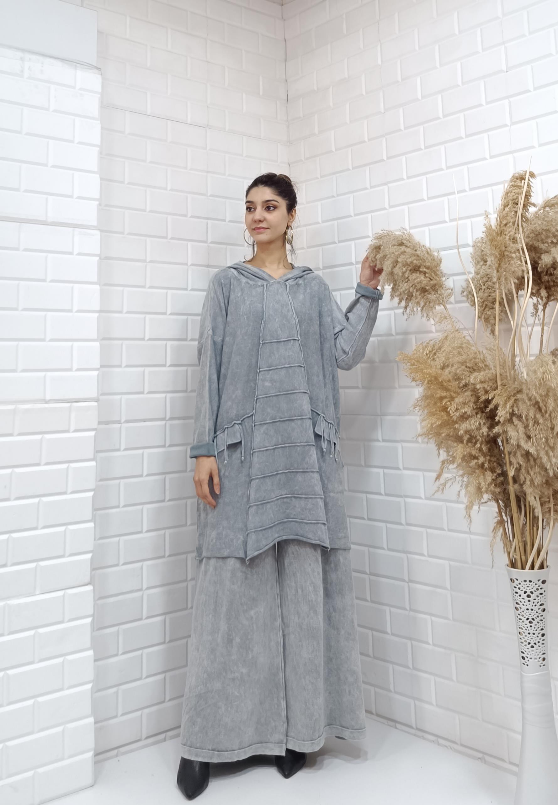 kapüşonlu salaş tunik gri