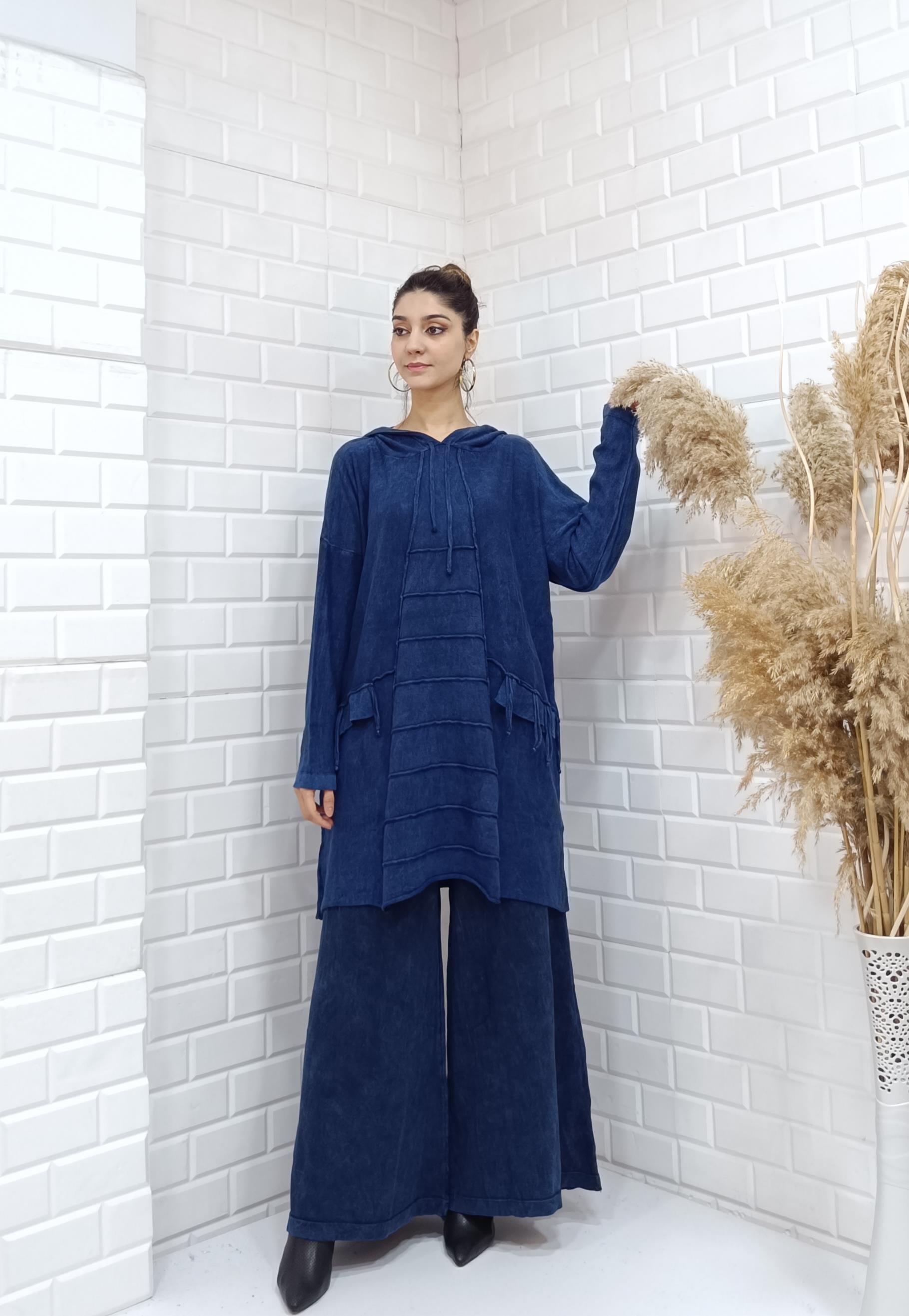 kapüşonlu salaş tunik lacivert