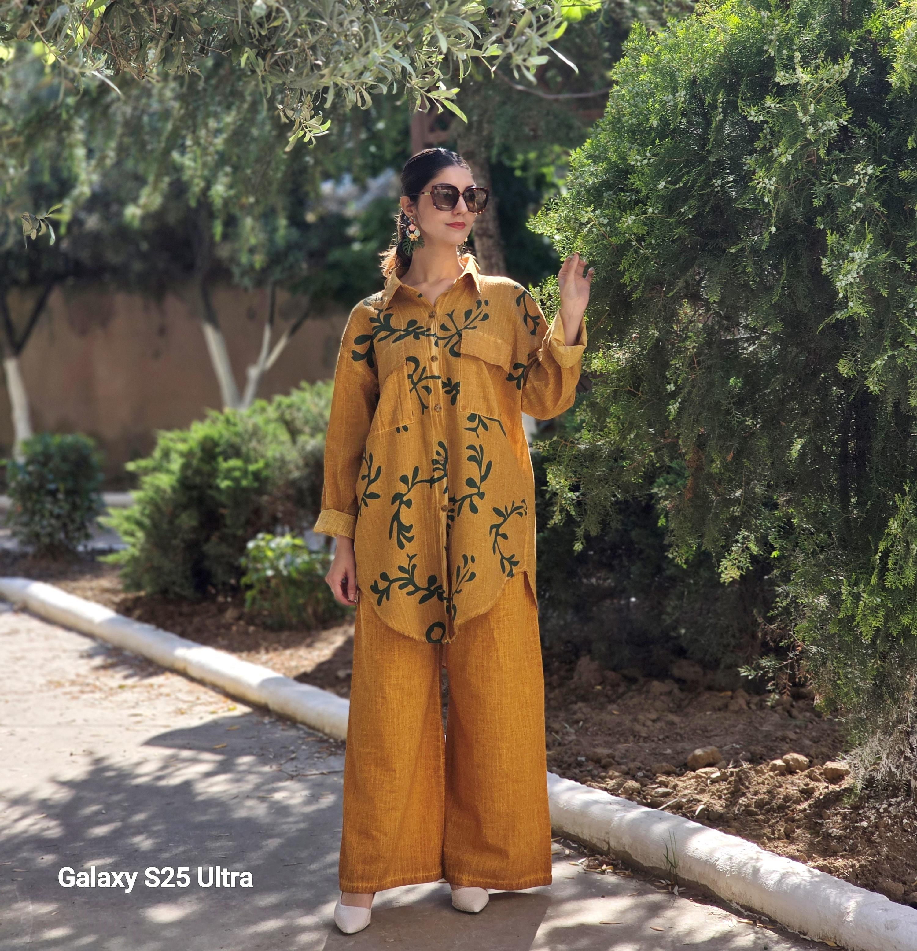 keten etnik gömlek hardal