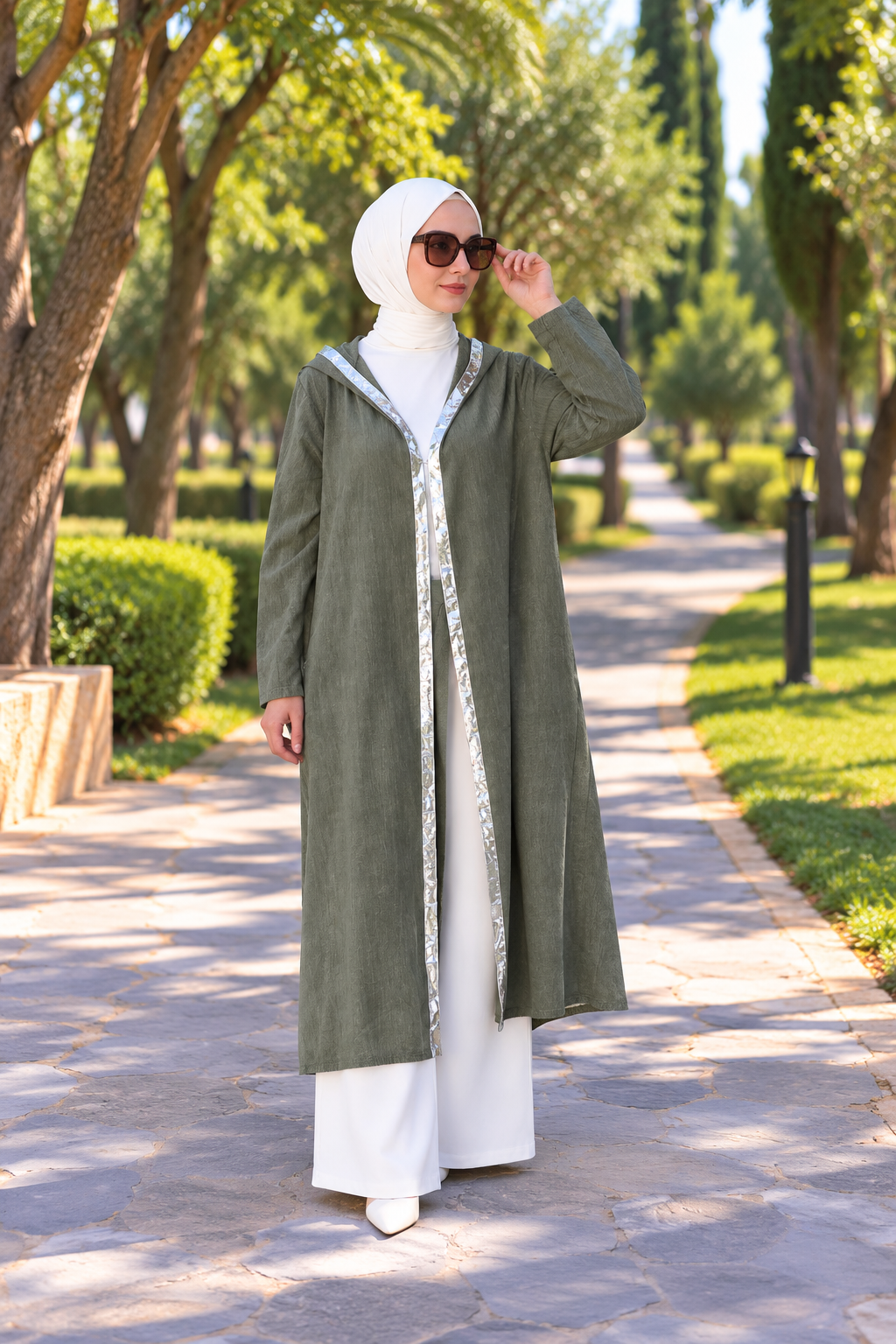 keten salaş tarz hırka kimono-Haki Yeşil