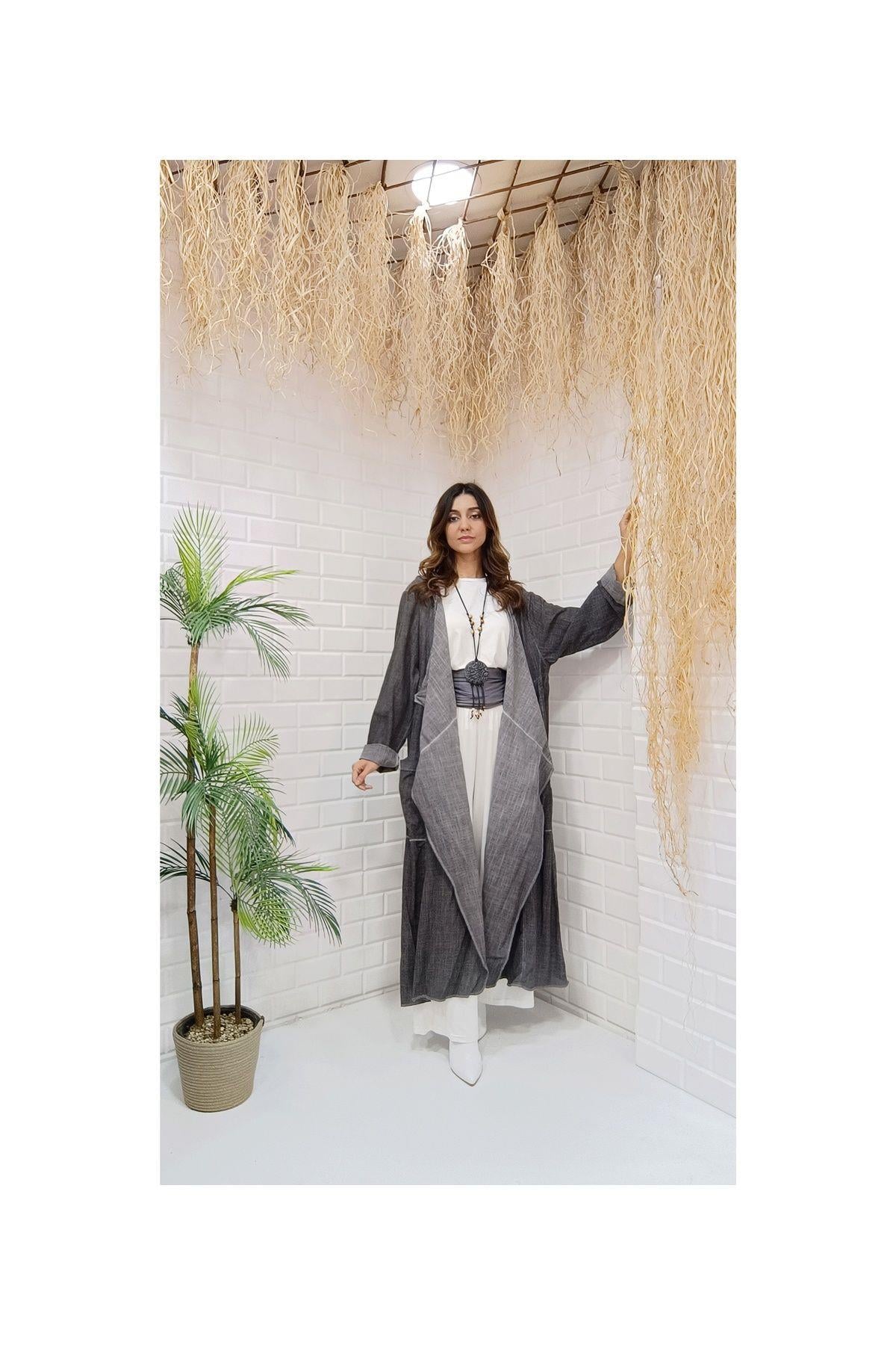Kök Boya Yıkama Kimono Antrasit
