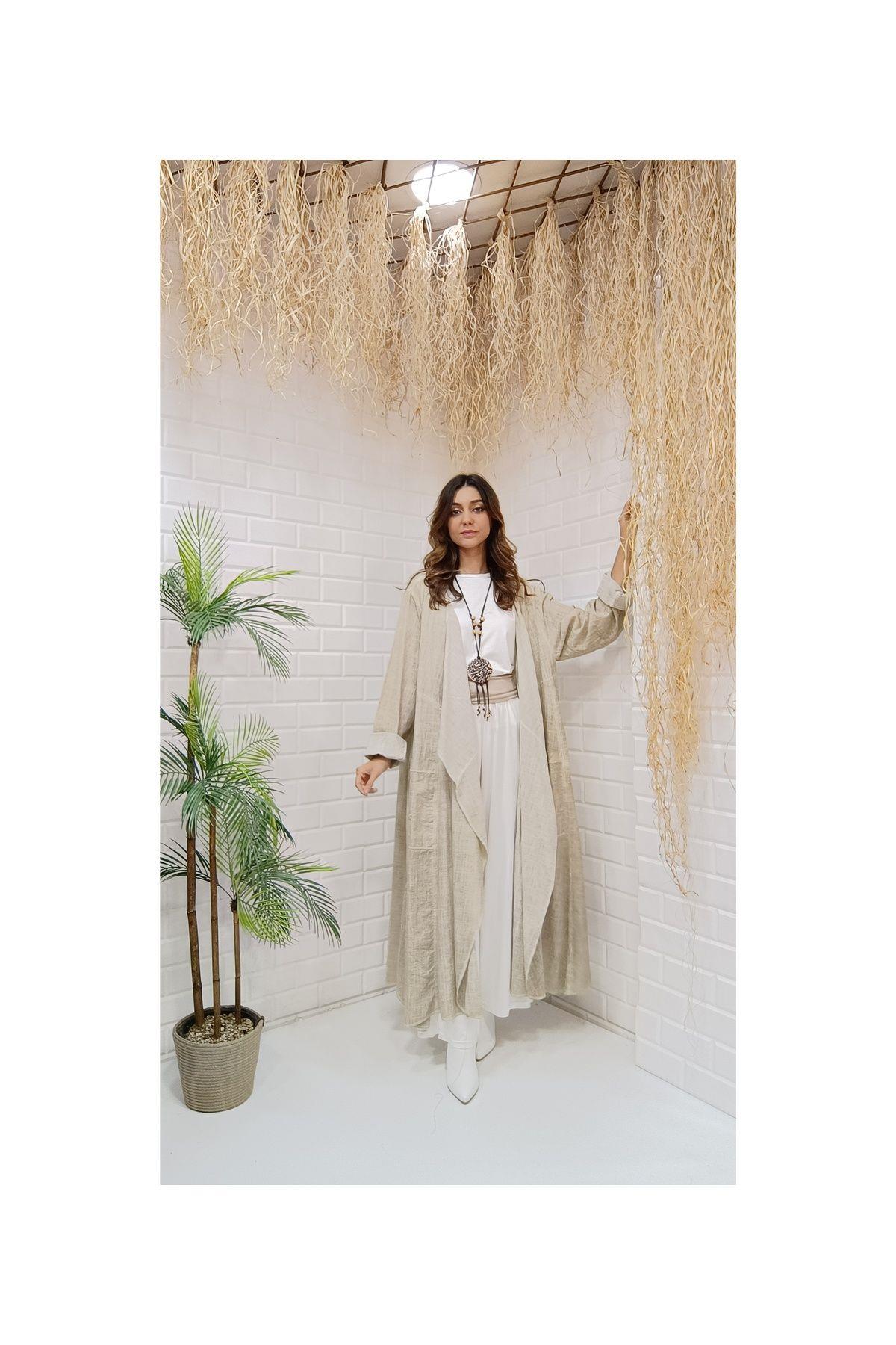 Kök Boya Yıkama Kimono Krem