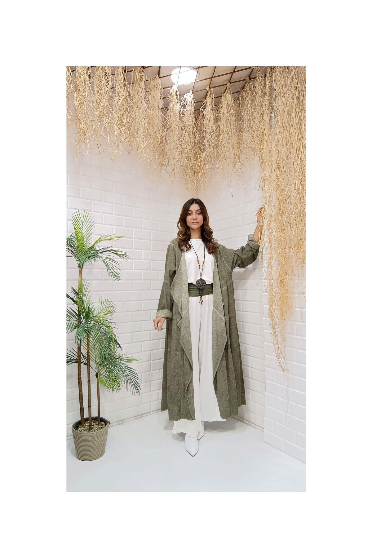 Kök Boya Yıkama Kimono Yeşil