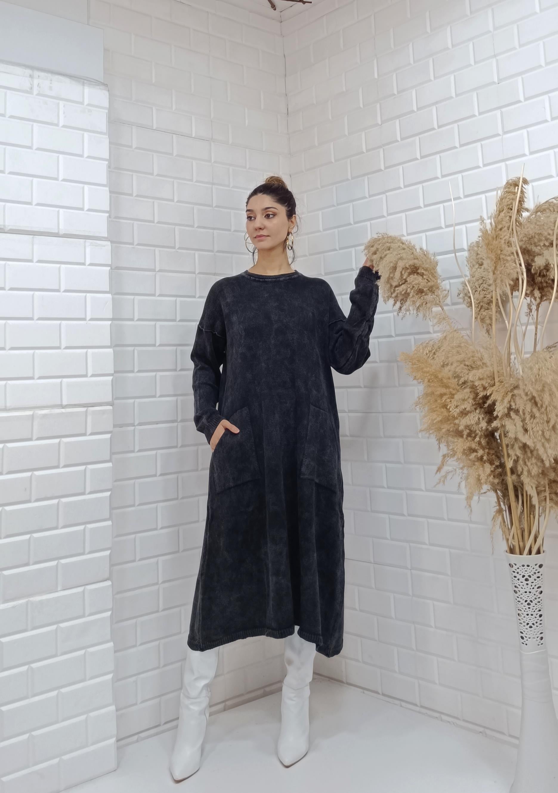 rahat basıc uzun tunik antrasit