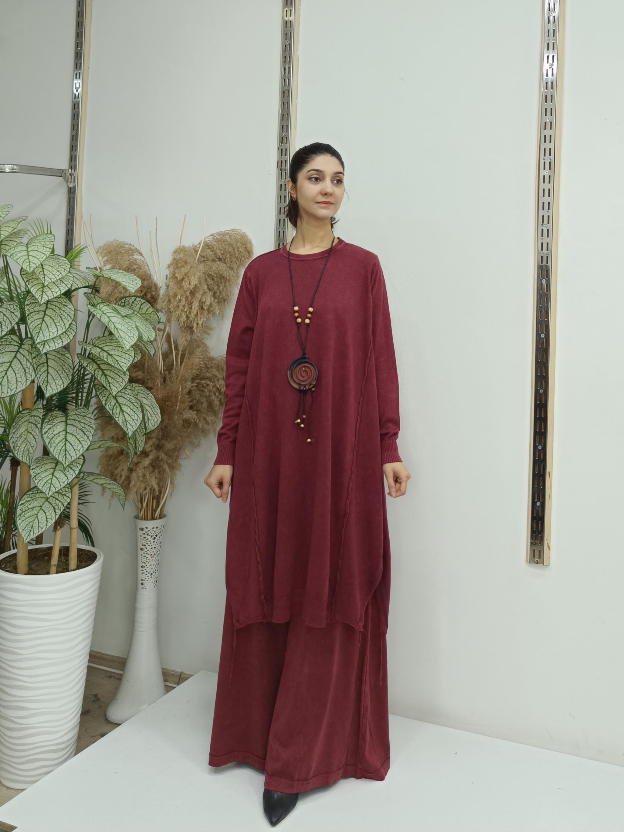 rahat salaş ipli tunik bordo