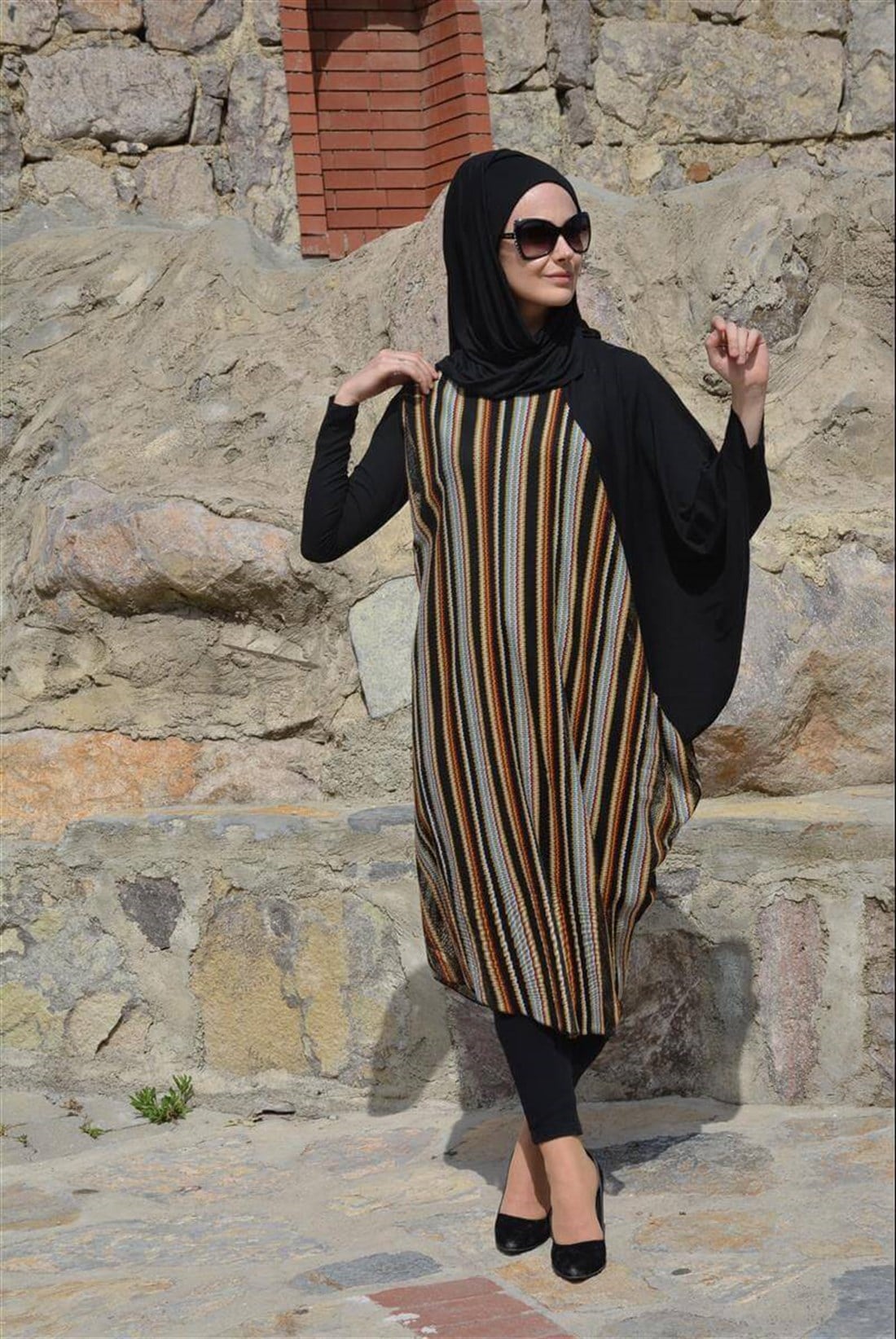 Renkli Salaş Tunik - Siyah