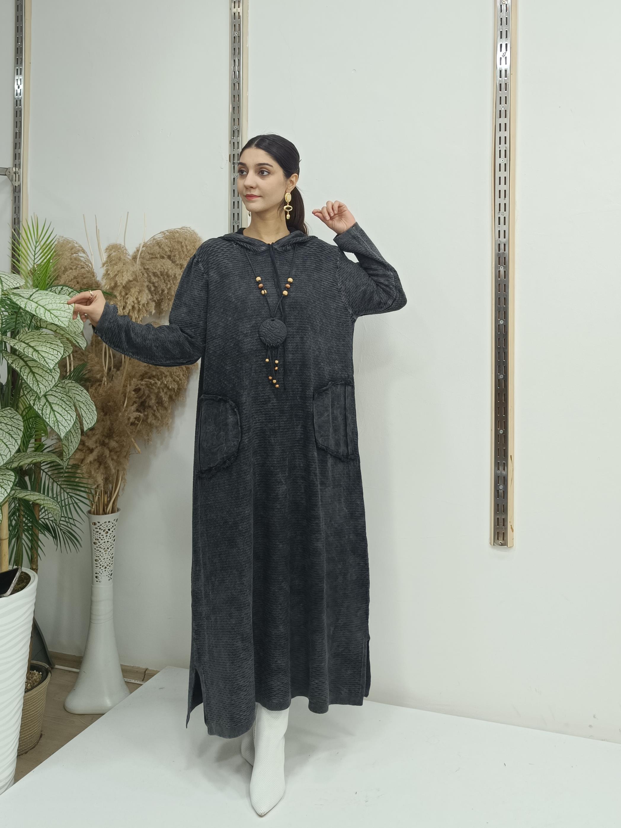 Salaş Kapüşonlu Elbise Antrasit