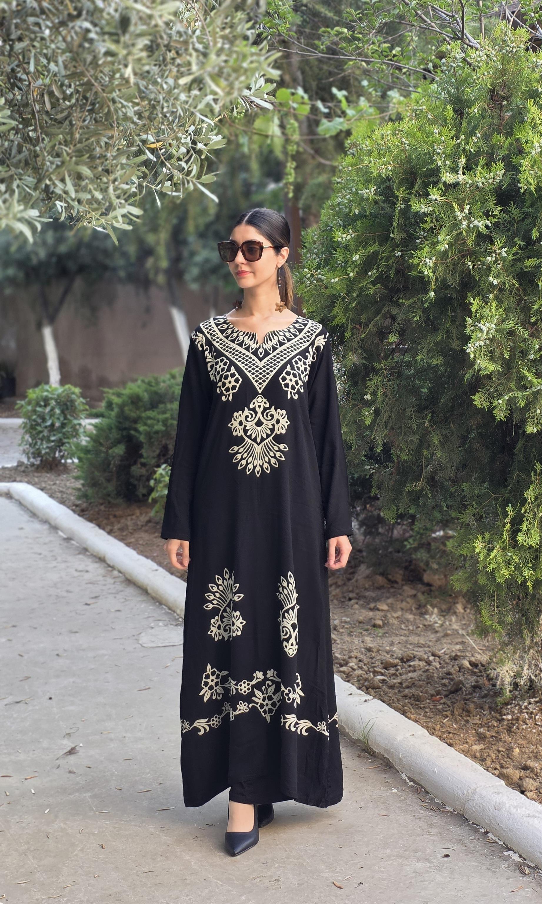 viskon etnik uzun elbise