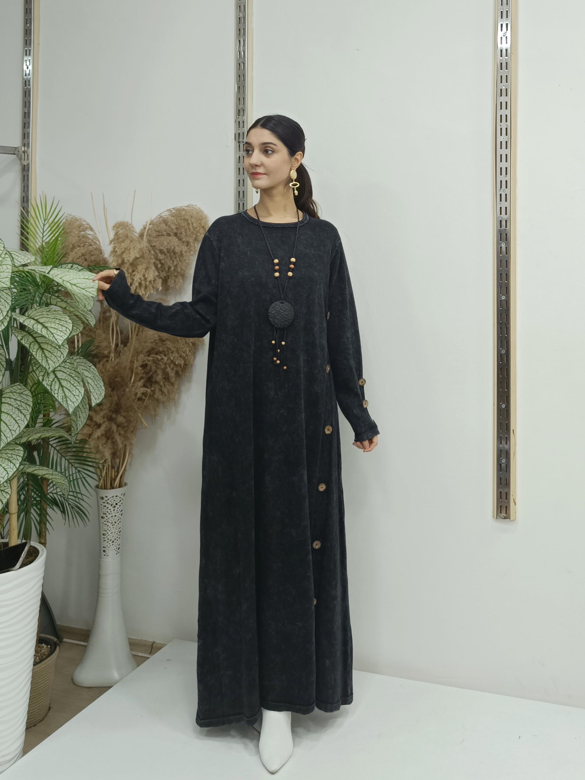 Yandan Düğmeli Elbise Antrasit