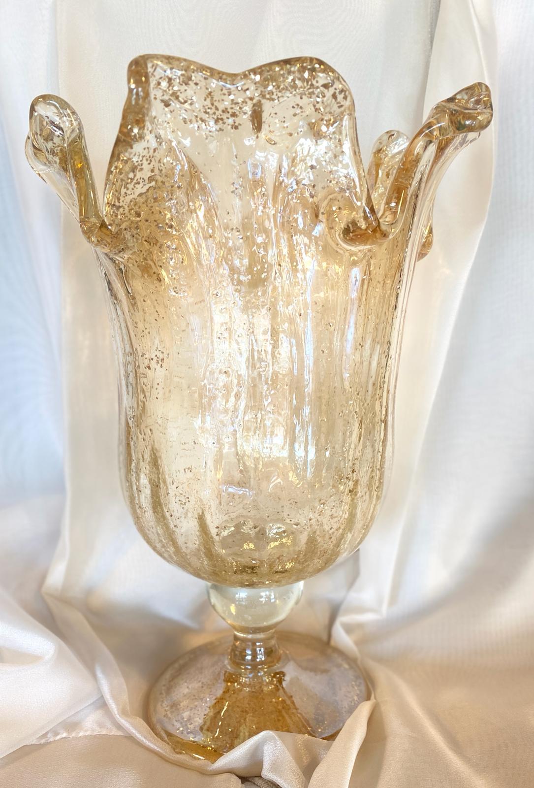 Murano İtalyan Altın  Püskürtme Ayaklı Gold Orta Boy Vazo
