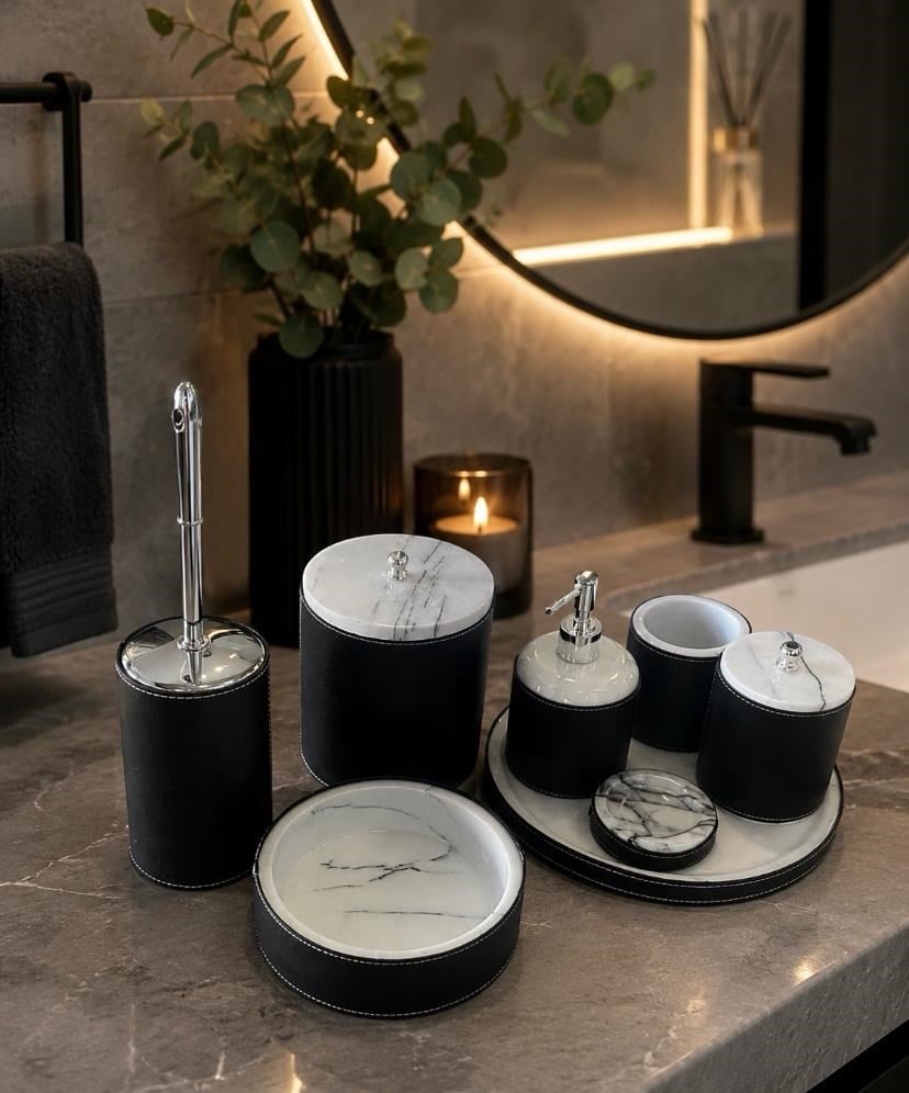 YAC Design Deri Detaylı Mermer Banyo Takımı 