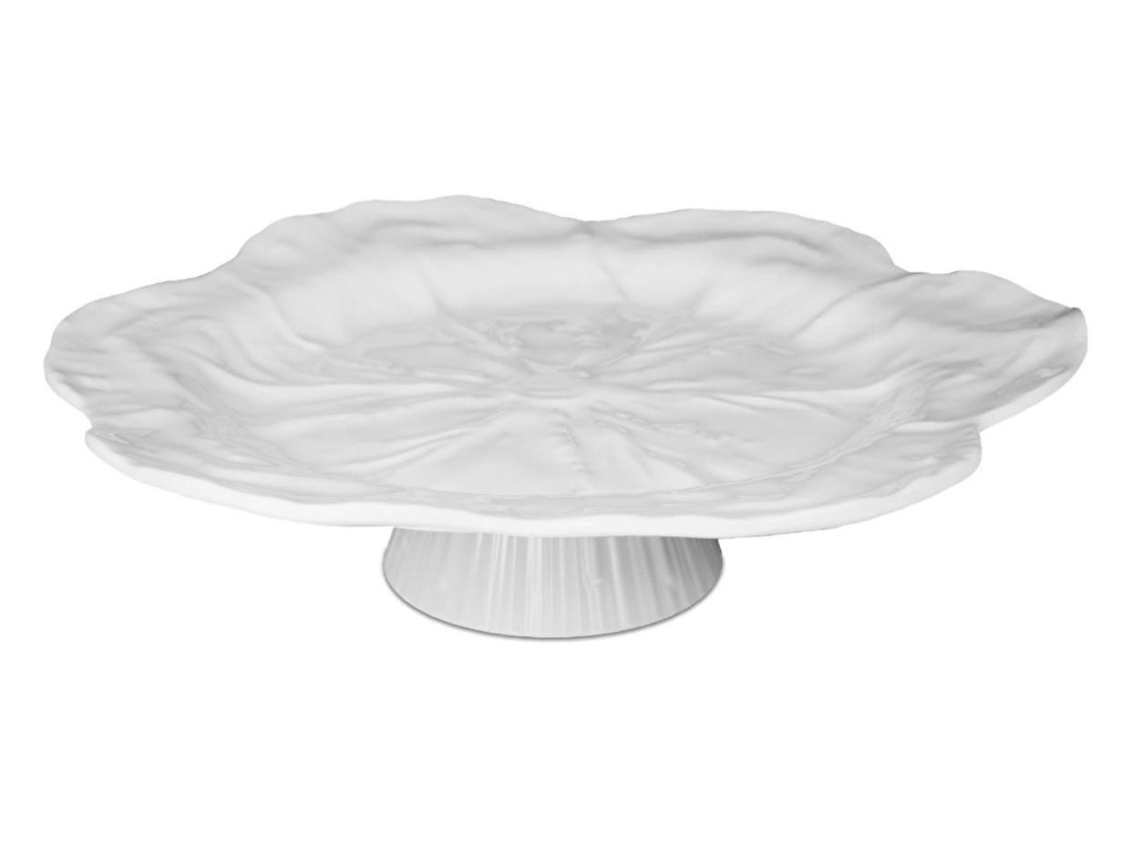 Baci Milano Botanica Çiçek Desenli Melamin Beyaz Orta Boy Ayaklı Kek Standı 32,5 cm