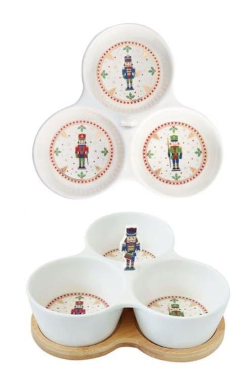 Easy Life Nutcracker Meze Seti Bambu Tepsili 20.5cm x 17cm 3 Porselen Kaseli