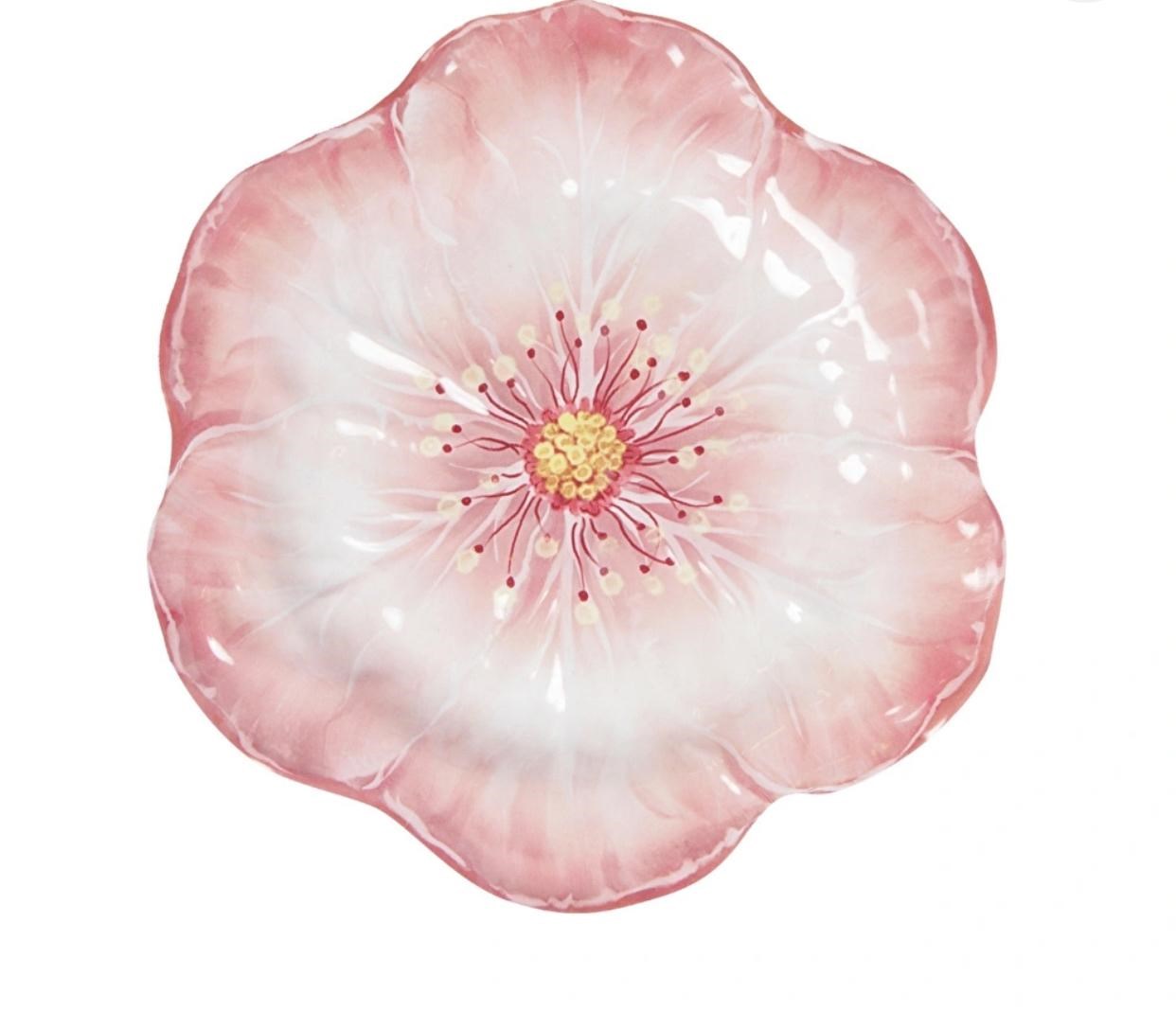 Baci Milano Botanica Çiçek Desenli Melamin Pembe Servis Tabağı 28 cm