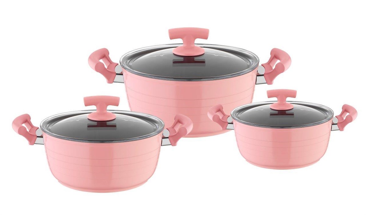 Neva Sweet Maxı 6 Parça Granit Tencere Seti-Pembe