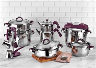 Neva N2440 Lotus 18 Parça Çelik Tencere Seti Mor