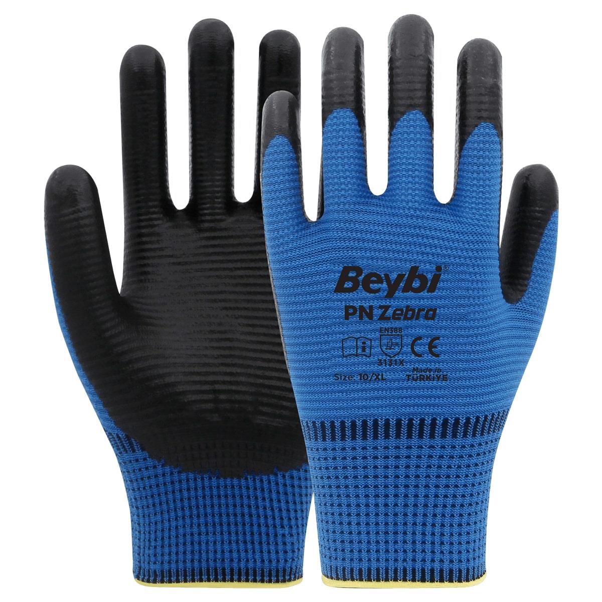 Beybi PN Zebra Nitril Kaplı Polyester Eldiven No:10 XL