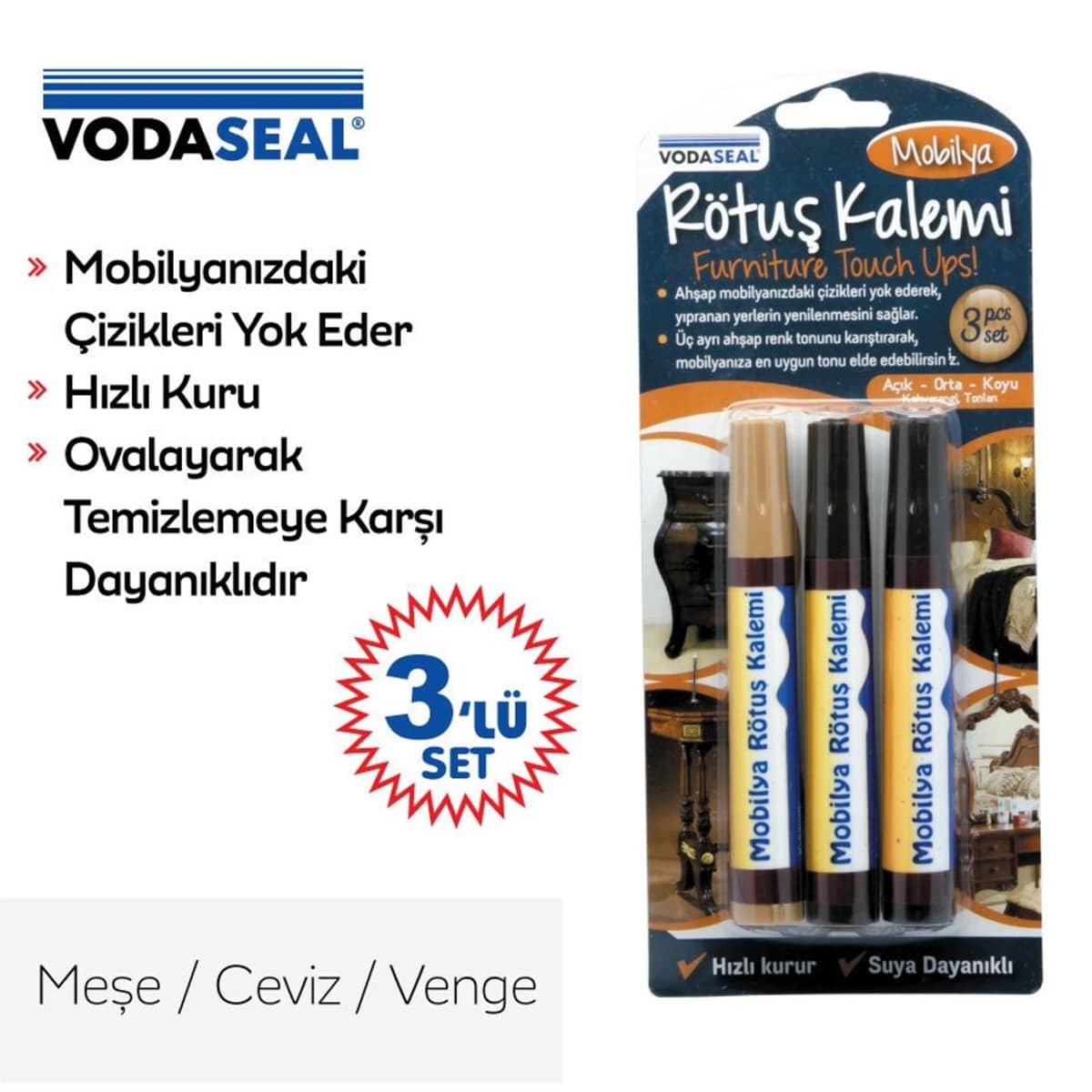 VODASEAL MOBİLYA RÖTUŞ KALEMİ 3'LÜ