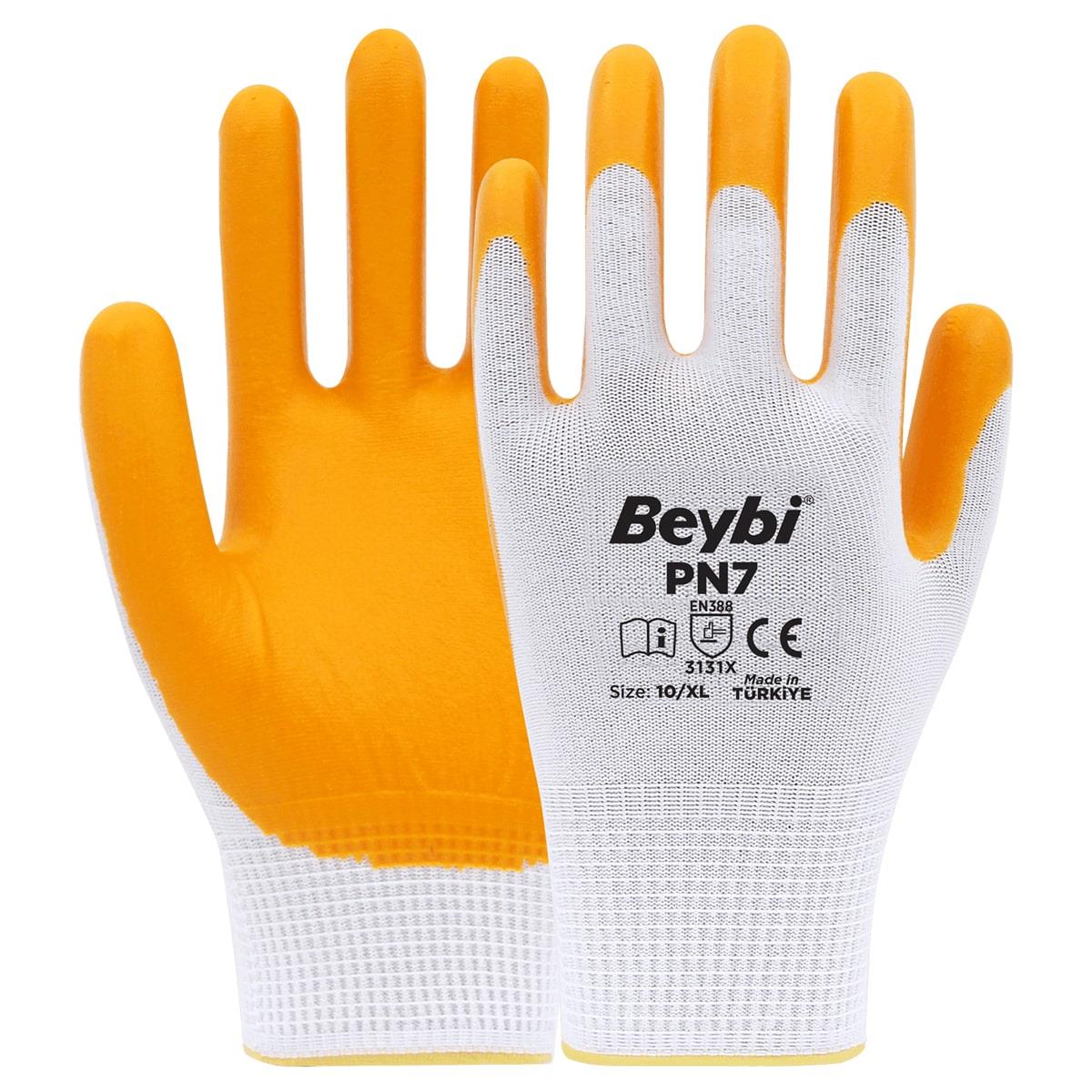 Beybi PN7 Nitril Kaplı Polyester Örme Eldiven No:10 XL