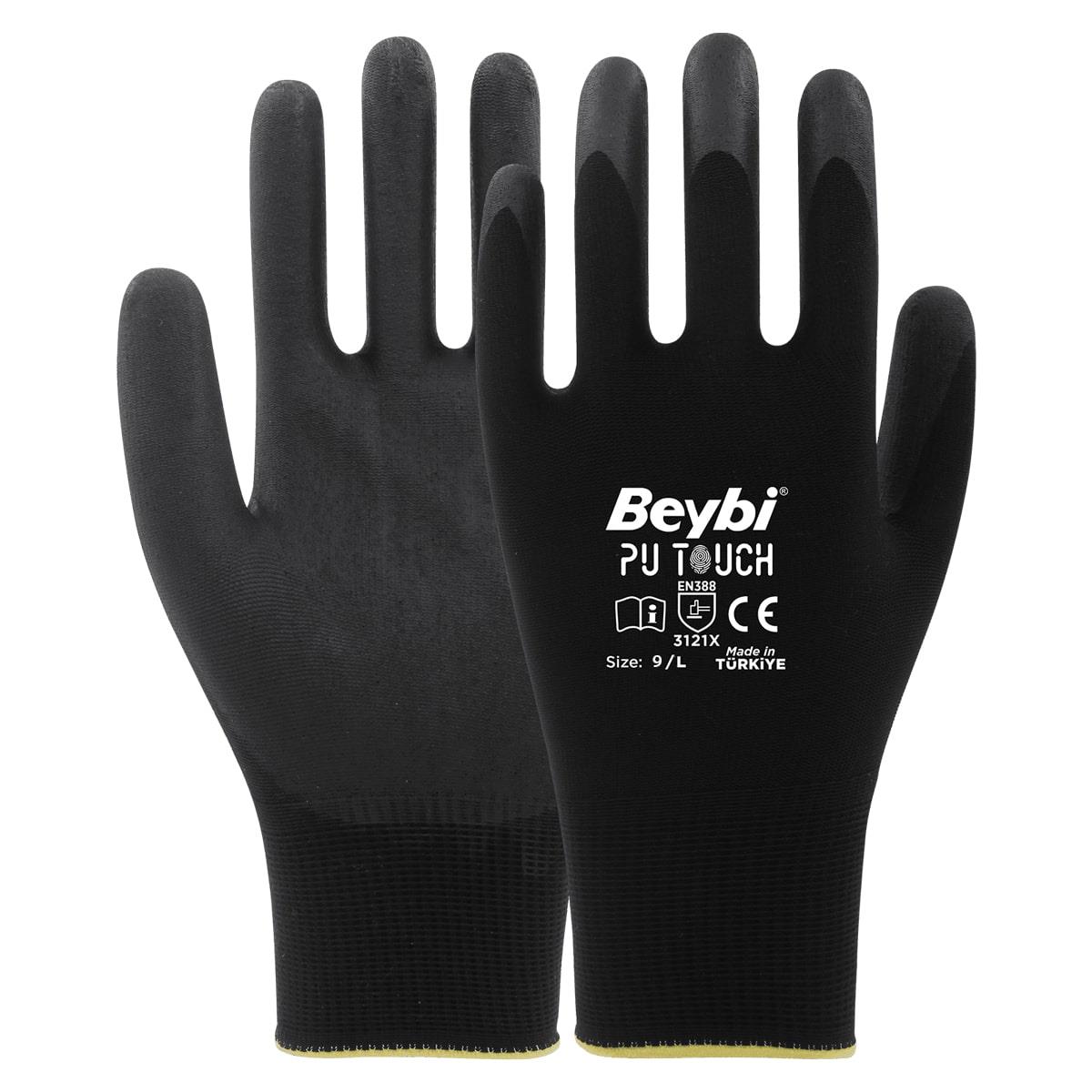 Beybi PU TOUCH Poliüretan Kaplı Polyester Eldiven No:9 L