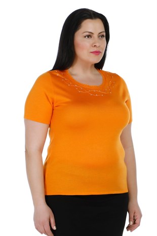 T-shirtSOLO TRİKOA19A093-2Solo Kristal Taş El İşçliği Triko Kadın Tişört