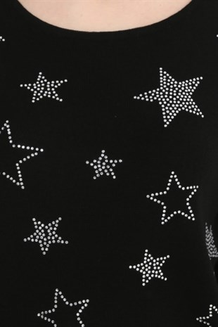 BluzSOLO TRİKOA19A083-1Solo Kristal Taş Hotfix Yıldız İşlemeli İtalyan Yün Bluz