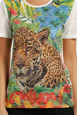 T-shirtSOLO TRİKOA19A003-1Solo Tiger Baskılı Devore Bluz T-Shirt