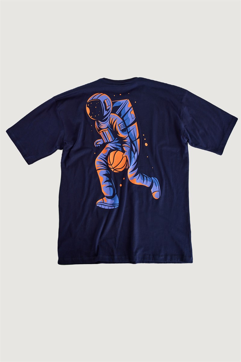 ASTROBRO Basket Baskılı Lacivert Oversize Tişört