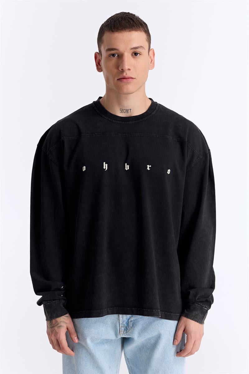 Siyah Klasik Logo Oversize Uzun Kollu Tişört